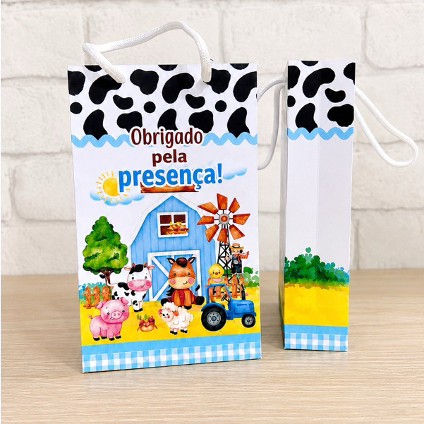 Sacolinha FAZENDINHA MENINO CELEIRO AZUL(16x10x3,5)Lembrancinha de festas pronta entrega