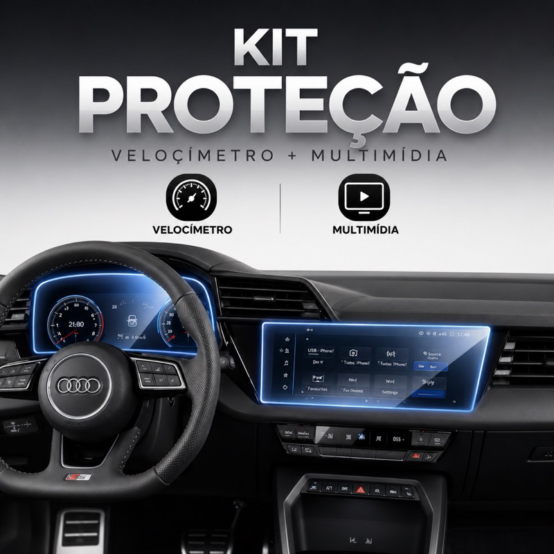 Kit Película Proteção Central Multimídia e Velocímetro Hidrogel Carro Audi A3 Anti Risco