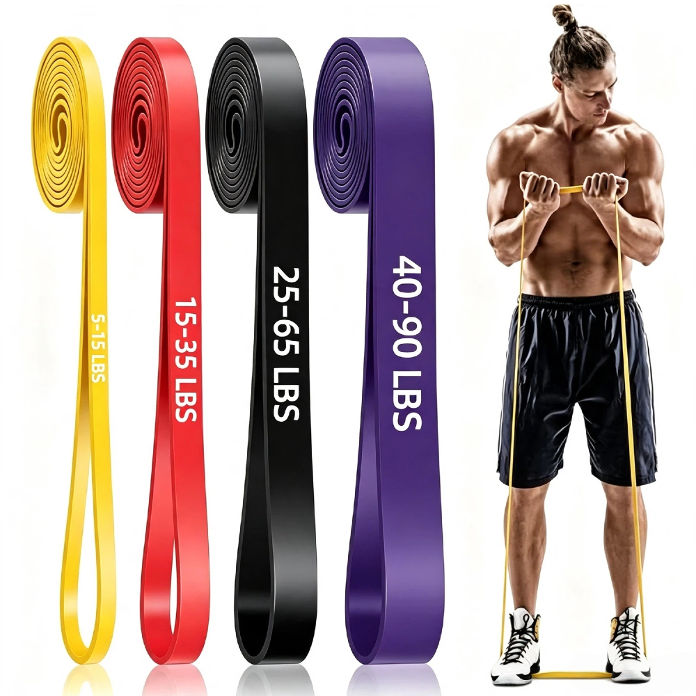 Kit 4 Faixas Elásticas Resistência Super Band Borracha Natural, Extra Forte para Treino Crossfit e Fitness
