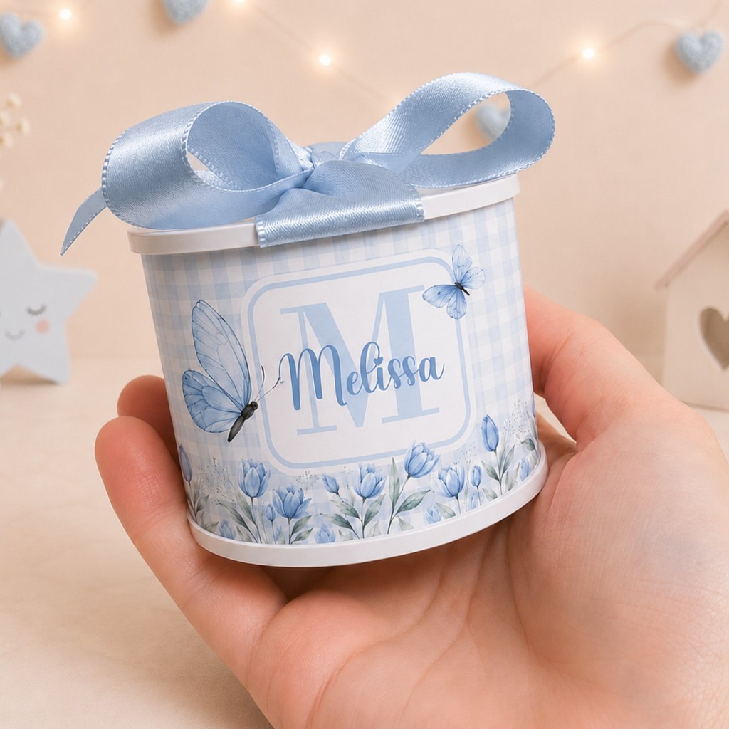 KIT TUBOLATA PERSONALIZADA 5X6-FLORES E BORBOLETAS XADREZ-CORES-LEMBRANCINHAS-CHÁ DE BEBE-MATERNIDADE-ANIVERSÁRIO