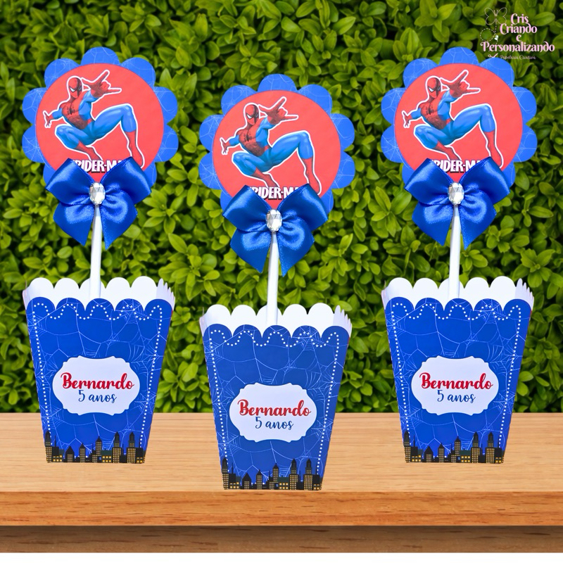 10 CENTRO DE MESA HOMEM ARANHA  Cachepô |  AZUL Com Nome e Idade Personalizado Para Festa Lembrancinha |Luxo