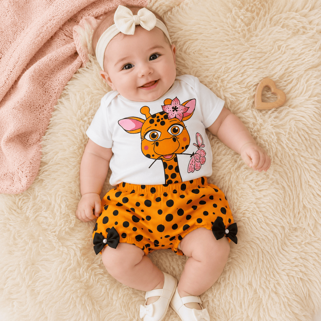 Conjunto Bebê 3-6 Meses Feminino Girafa - Camiseta + Legging Estampado Infantil Menina