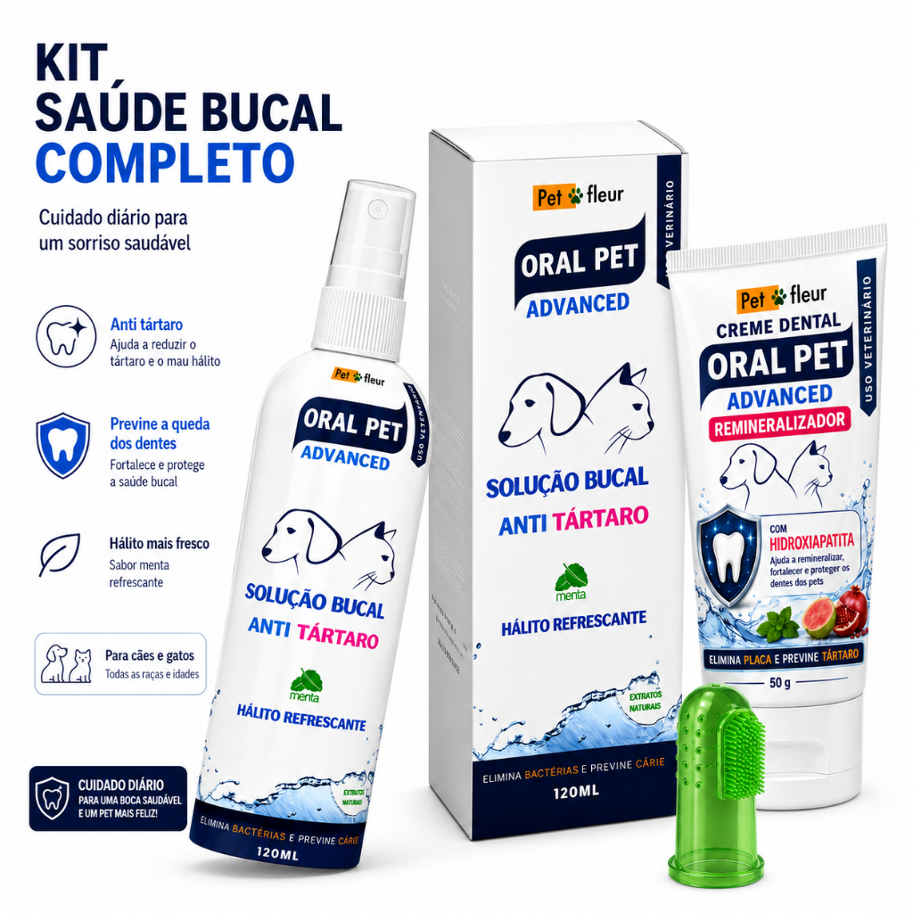 kit Creme Dental Oral Pet  Remineralizador + Spray AntiTártaro + escova - combate Mau hálito e fortalece os dentes