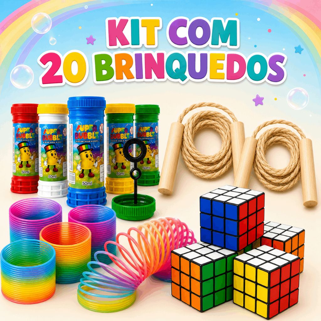 Kit 20 Brinquedos Dia das Crianças Lembrancinha Sacolinha Surpresa Infantil Aniversário Prenda Festa