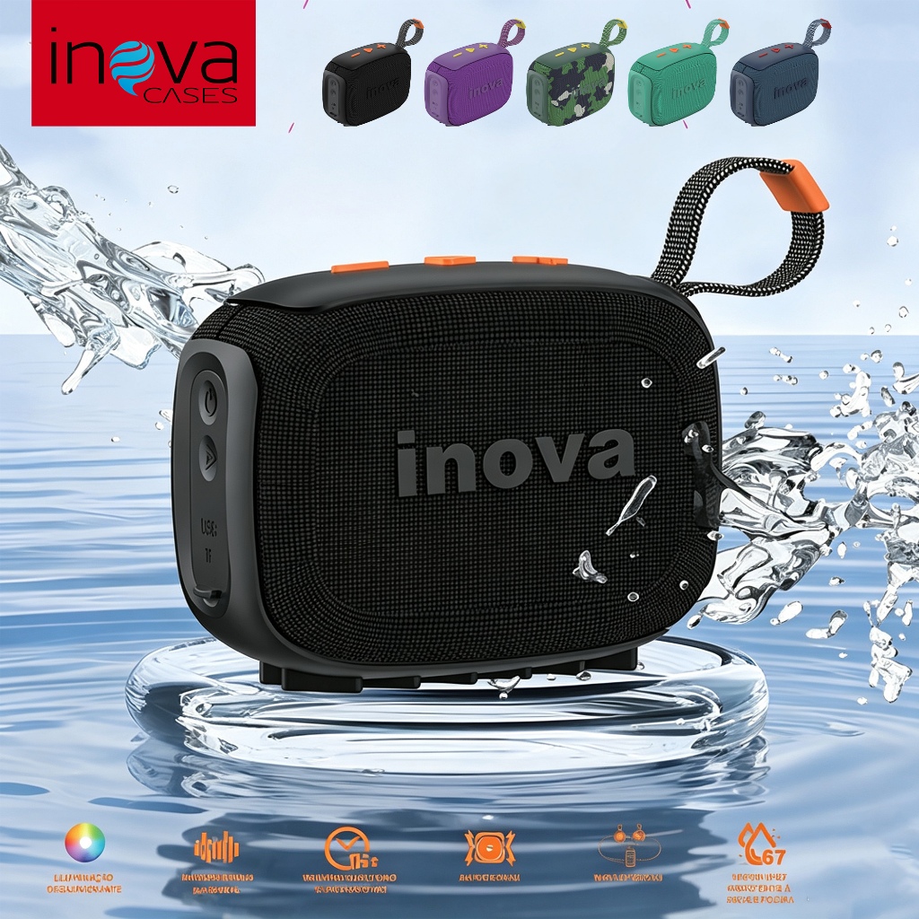 Inova Caixa de som Bluetooth portátil go5 com alça ao ar livre, FM, USB, TWS, 5W