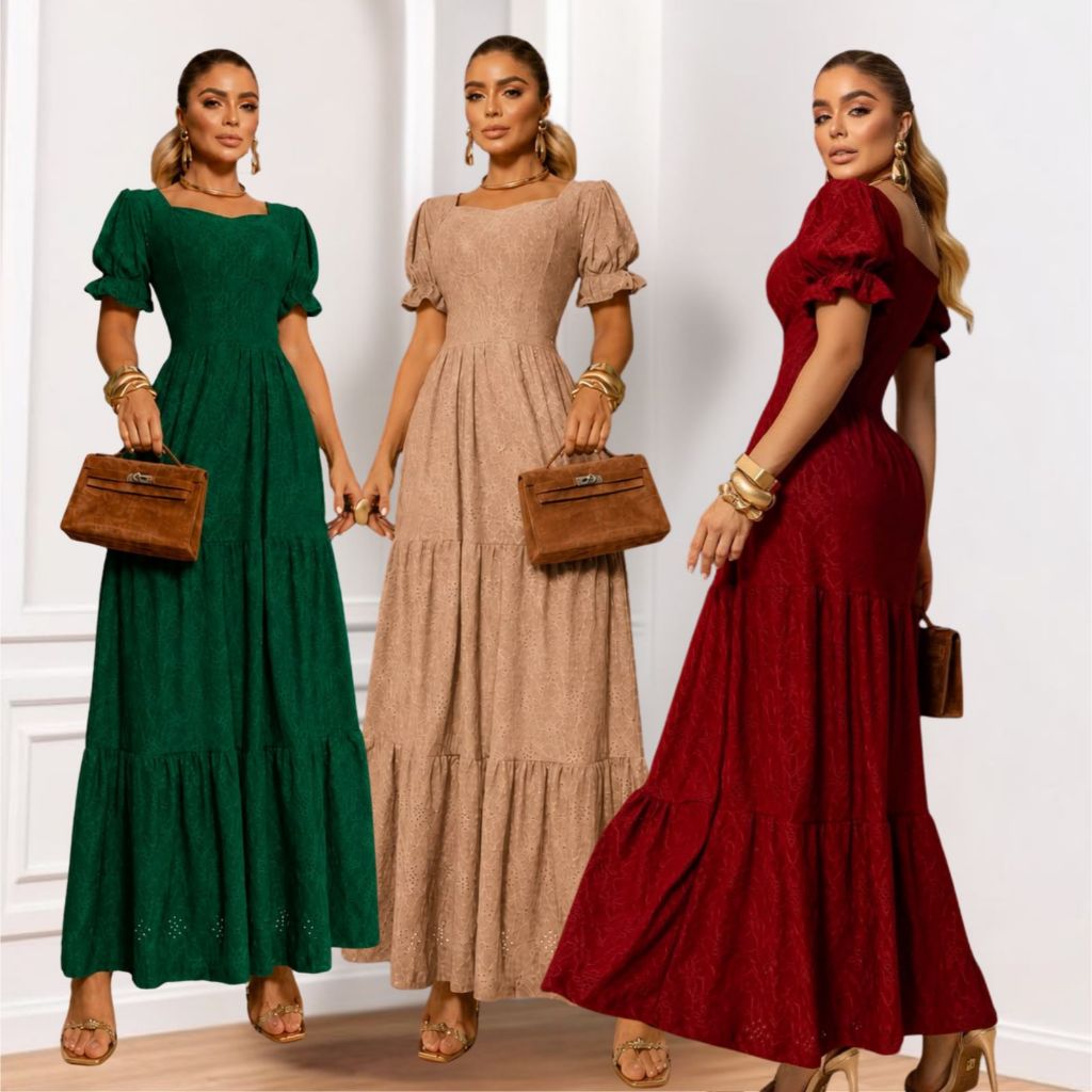Vestido Longo Três Marias Feminino Na Laise De Malha Colorido