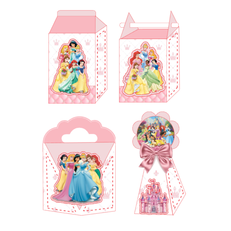 Kit Caixinhas Personalizadas Princesas Disney (COM APLIQUE) | 12, 24 e 40 Unidades | Lembrancinhas de Festa Infantil