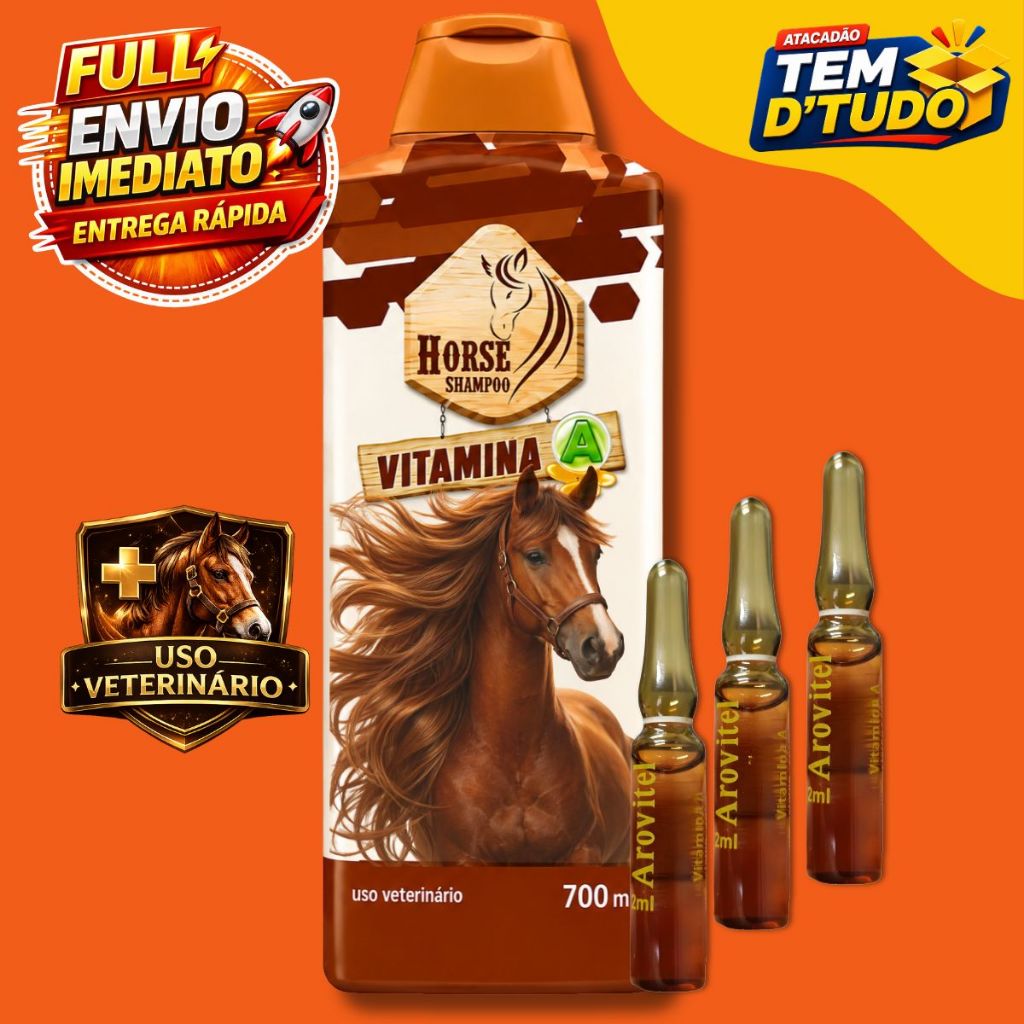 Shampoo de Cavalo Vitamina A Brilho e Força