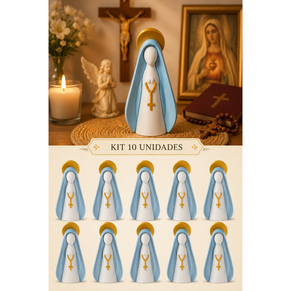 Kit 10 Santinhas Nossa Senhora Aparecida 13cm Imagem Católica Lembrancinha Batizado Comunhão Crisma