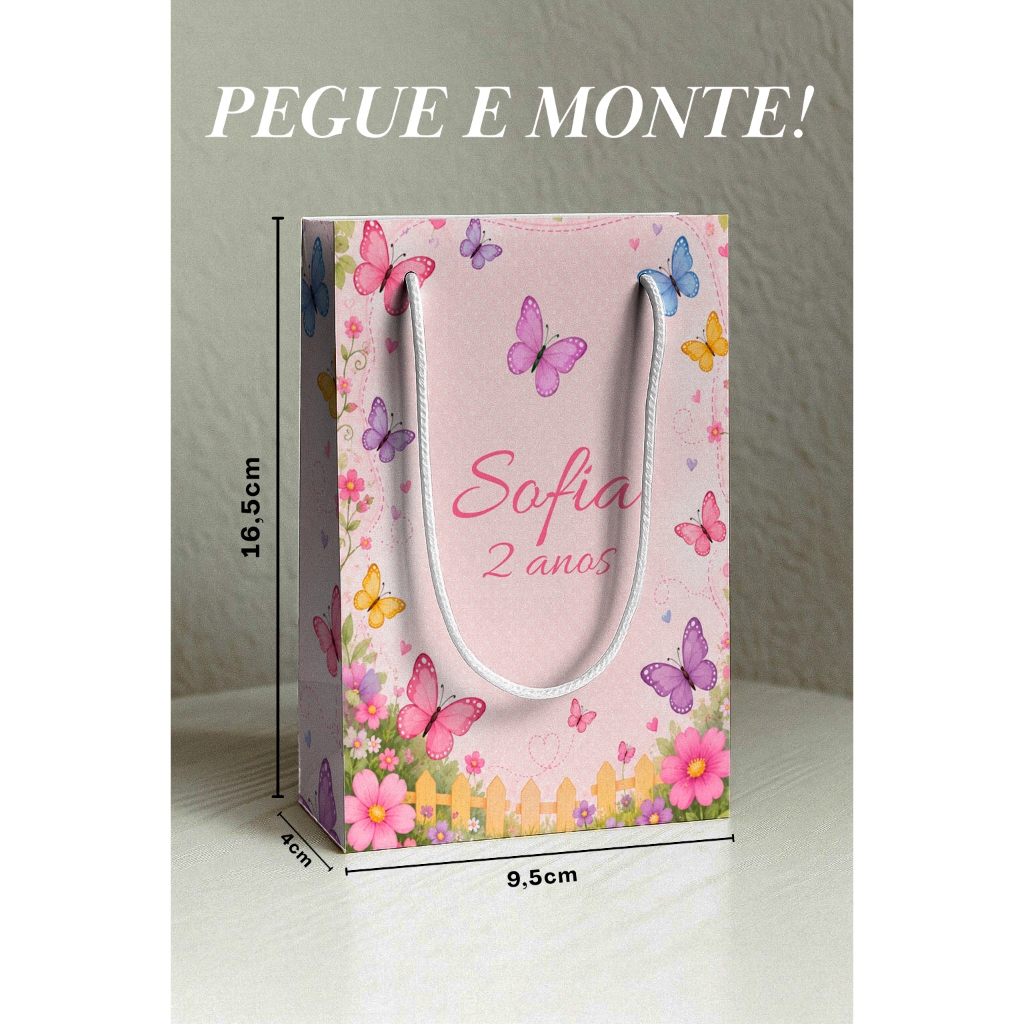 Kit Sacolinha Surpresa Jardim das Borboletas P | Sacolinha Personalizada com nome e idade