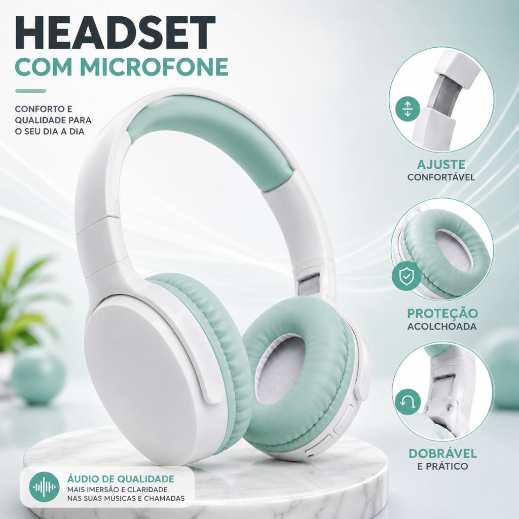Fone Bluetooth Headphone Sem Fio Bluetooth 5.3 Over Ear Confortável