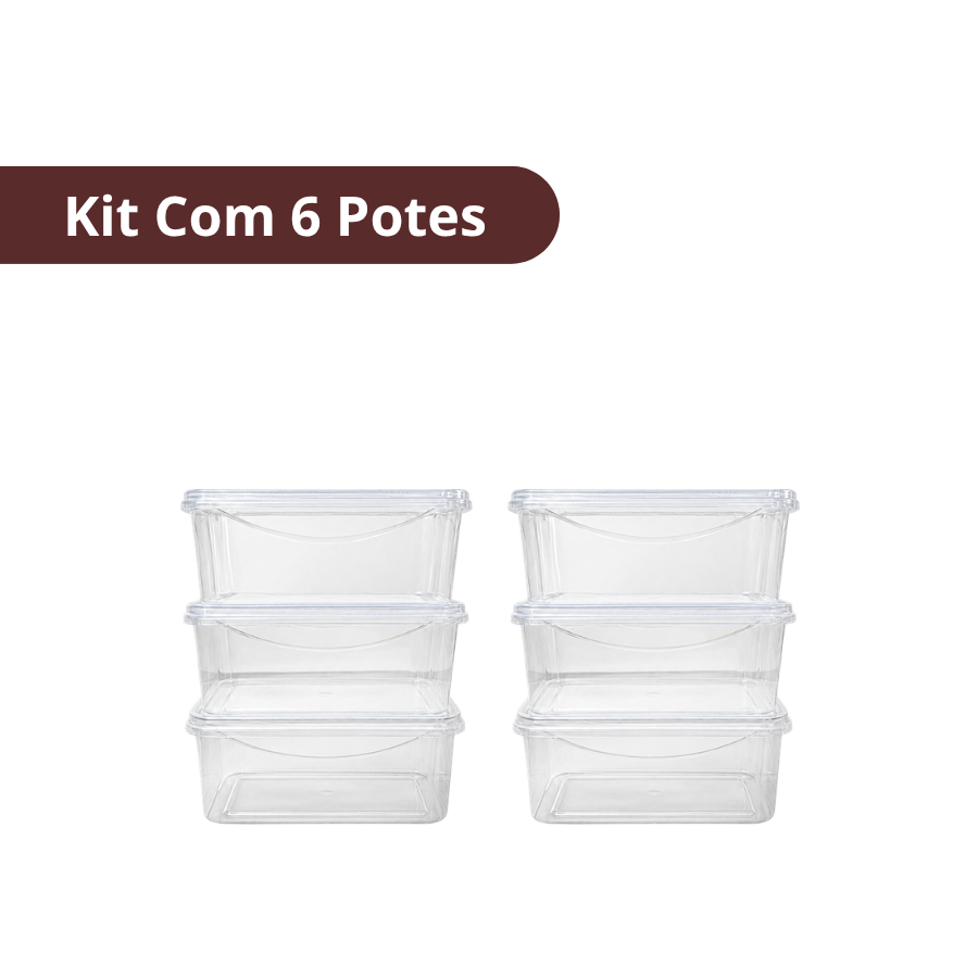 Kit com 6 potes transparentes organizadores mantimento marmita 1L multiuso cozinha plastico