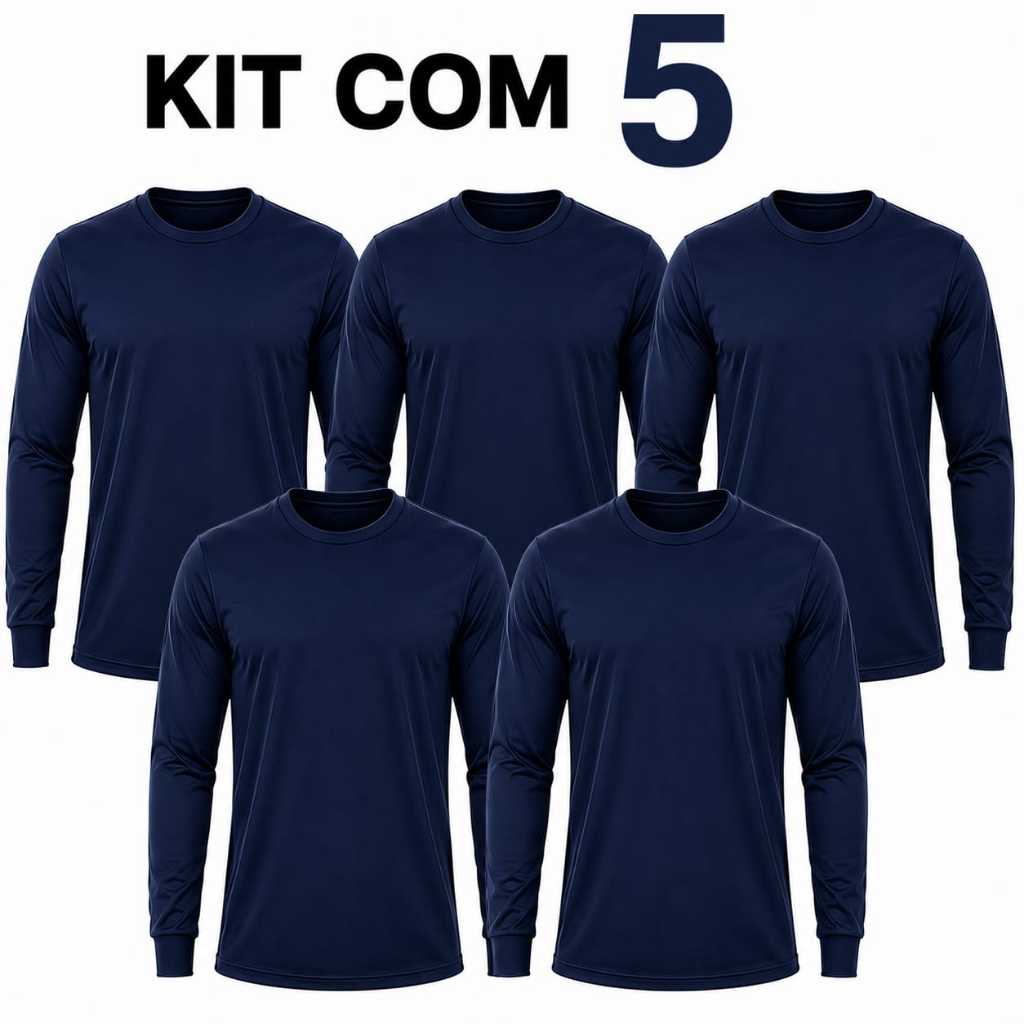 KIT COM 5 CAMISETAS MANGA LONGA BASICAS MASCULINA  EM TECIDO POLIÉSTER UNIFORMES ACADEMIA SUBLIMAÇÃO DIA A DIA