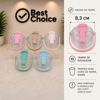 Tampa copo  Crystal com Alça Antivazamento para copos 20oz/600ml