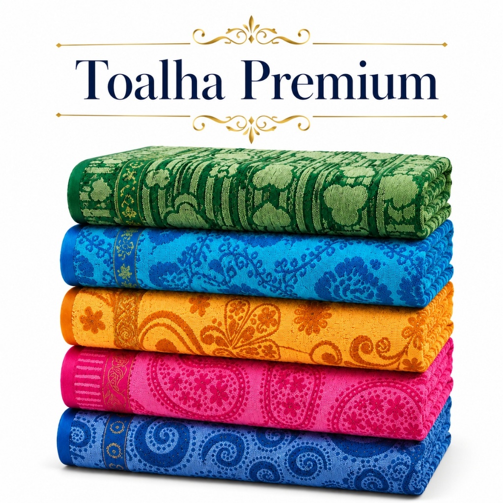 Toalha de Banho Premium Estampada 70x140cm Toque Macio Algodão Alta Absorção Banheiro Hotel Cores Sortidas
