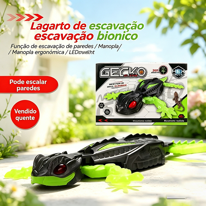 Lumizinho Brinquedo Lagarto Robô Controle Remoto Escala Parede com LED Infantil 3+