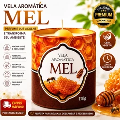 Vela Aromática Mel 130g Perfumada Cera Vegetal Longa Duração