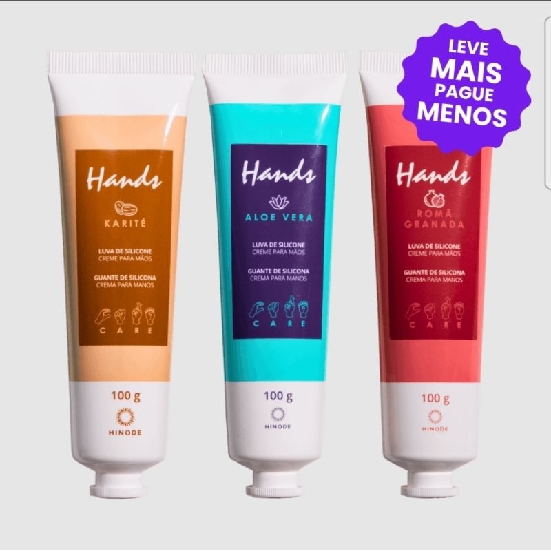 Kit 3 Luvas de Silicone Hidratante para as Mãos Aloe Vera/ Romã/ Karité 100 g cada Hinode
