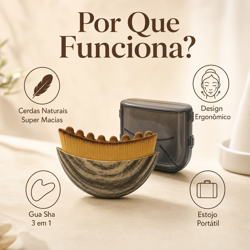 Escova Massageadora Facial 3 em 1 para Rotina de Skincare Rosto Olhos e Pescoço
