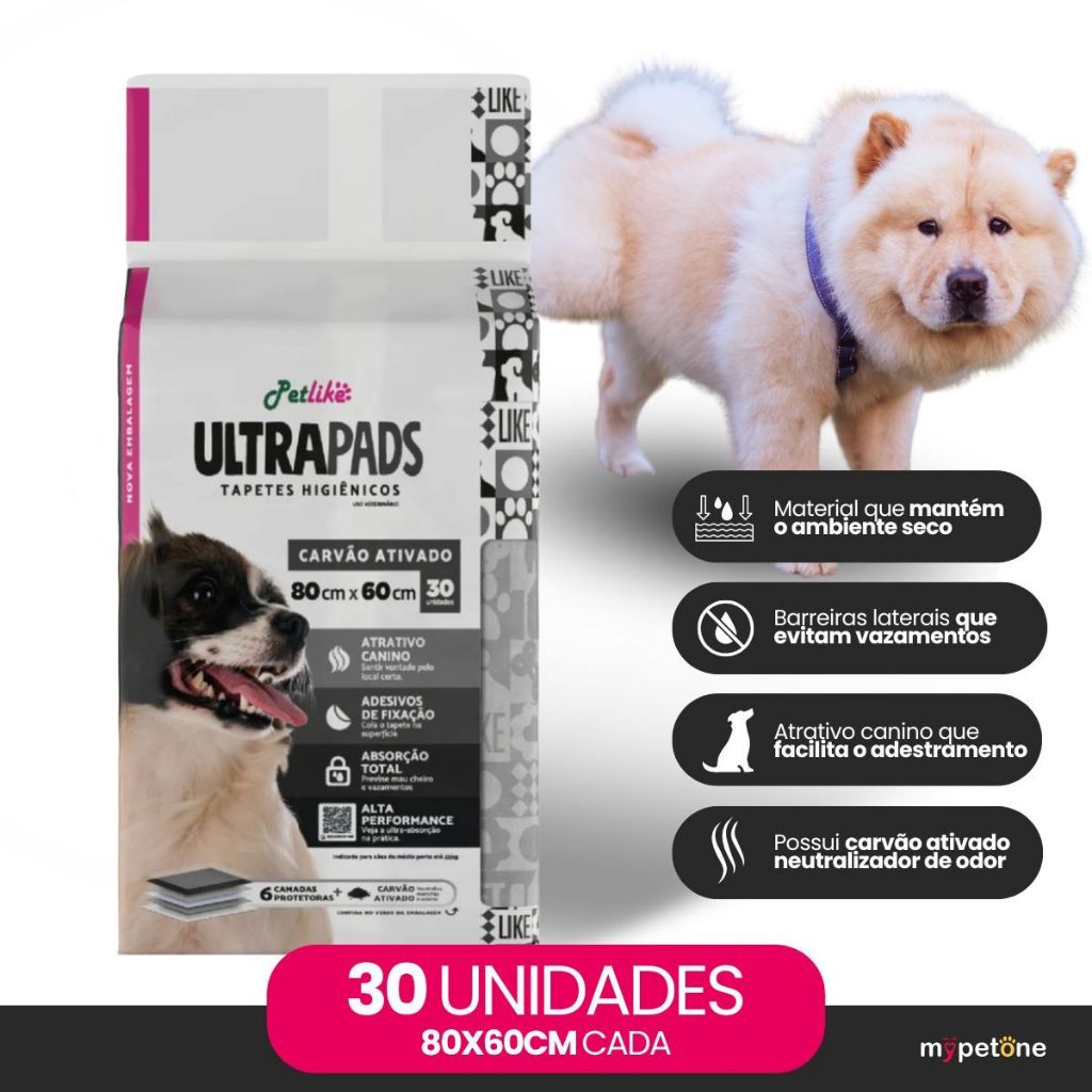 Tapete Higiênico PetLike Ultra Pads Carvão 80x60 - 30 Unidades