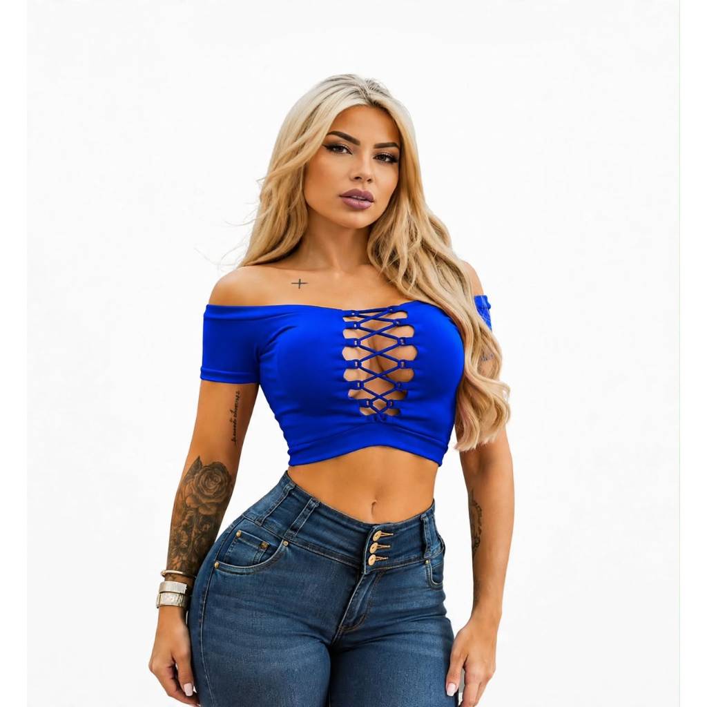Cropped manguinha feminino com bojo decotado croped