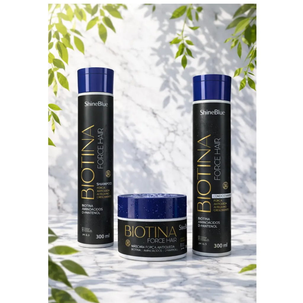 Kit Biotina Force Shine Blue Shampoo Condicionador Máscara
