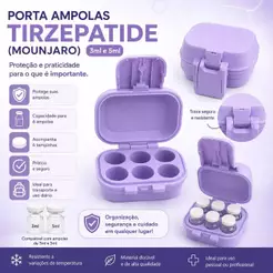 Caixa Porta Ampola 3ml a 5ml Case Organizadora p/ Tirzec 6 Porta Frascos + 6 Tampas Ampolas Para Vacinas e Injeções