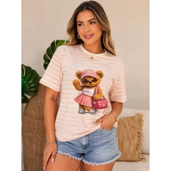 🩷Camiseta T-Shirt Feminina Estampa Ursinho Frente