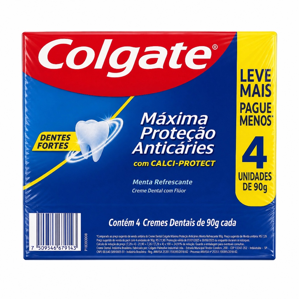 Kit 4x Colgate 90g Máxima Proteção Anticáries com Cálcio e Flúor Original