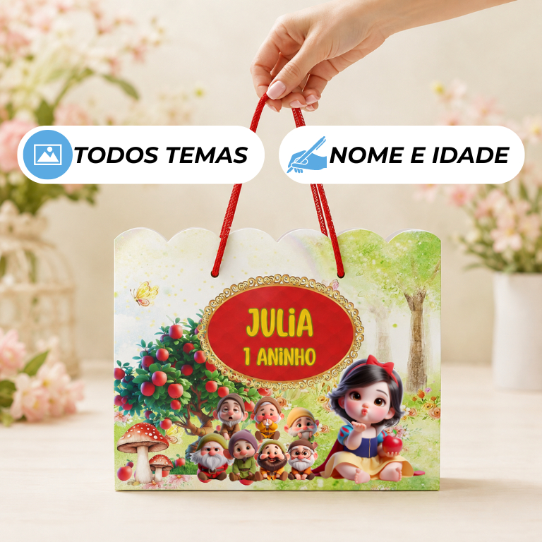 Kit 10 SacolinhasTema Branca de neve Baby/Cute, Personalizadas para Lembrancinhas