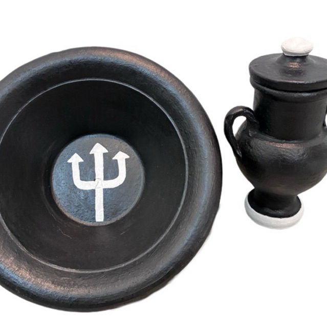 Alguidar Preto e Branco | Quartinha Preta e Branco | Kit Alguidar e Quartinha Exu Nº 2 - 23cm