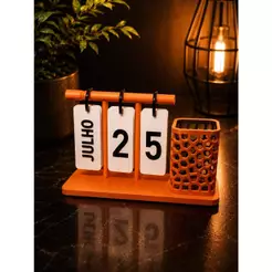Calendário de Escrivaninha 3D com Porta-Canetas Acoplado