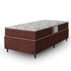 Cama Box Solteiro + Colchão D33 One Face - Suede Marrom - e-Shop Casa