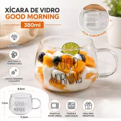 Caneca De Vidro Good Morning 380ml Delicada Transparente Caneca Elegante Resistente Duhome