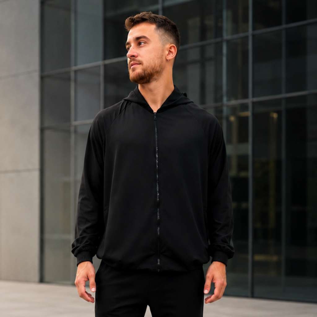 Casaco Corta Vento Masculino Capuz Tactel Elastano Leve Academia Corrida Caminhada Agasalho