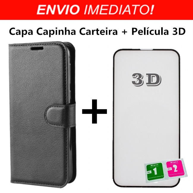 Capa Capinha Carteira Flip Cover + Pelicula 3D Vidro Temperado Para Samsung Galaxy A06/A07/A16/A17/A26/A27/A36/A37/A57