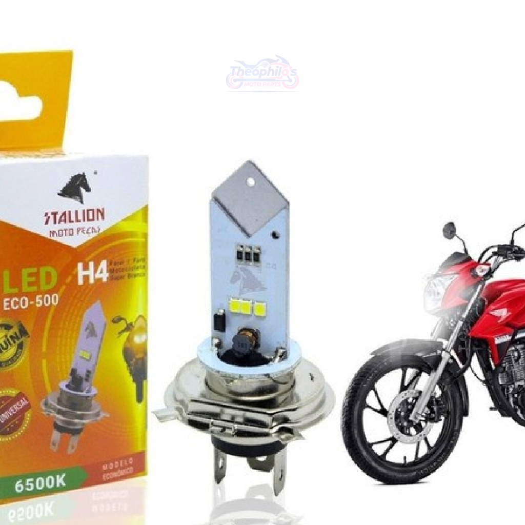 Lâmpada LED H4 Moto 12/35w 1pç Stallion Cavalinho Eco 500 6500k CB300 Cbx250 Twister Titan 150 160