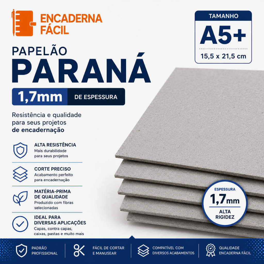 Papelão Paraná 1,7mm - 50 Placas Capa Agenda A5+ 15,5x21,5cm