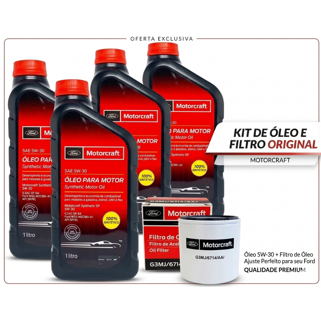 Kit 4 Litros de óleo 5w30 Motorcraft + Filtro óleo Motorcraft Ford Original Fiesta Ka Focus Ecosport