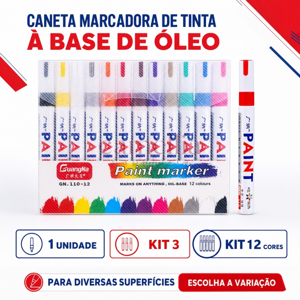 1, 3 ou 12 Unidades | Caneta Marcadora Tinta Óleo Permanente Pneu Vidro Metal Cerâmica