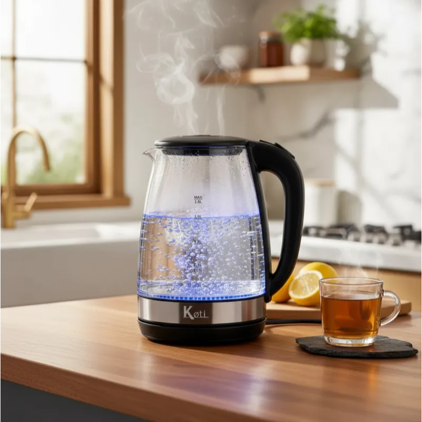 Chaleira Elétrica de Vidro 1,8L Koti Acqua LED Azul Inox Ferve Água Rápido (110V / 220V) - Bule Térmico