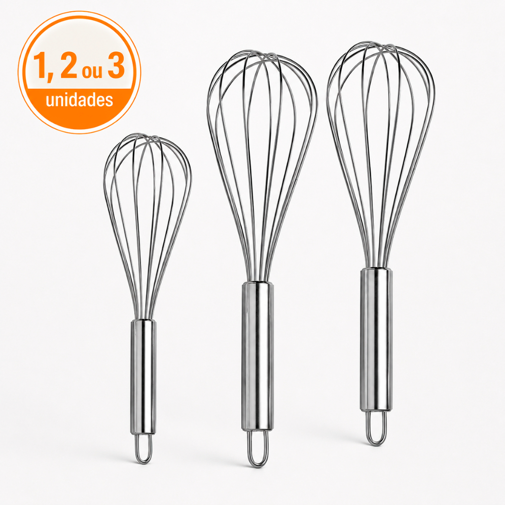 Kit Batedor Fouet Profissional De Ovos e Massas Inox Utensílios Cozinha 29cm