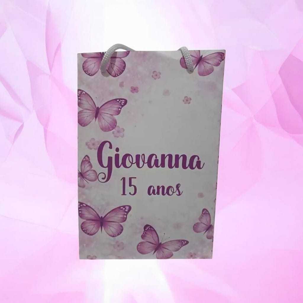 Sacolinha Personalizada com nome e idade (cabe Pipoca) Borboletas Rosa Surpresa Festa Aniversário Lembrancinhas