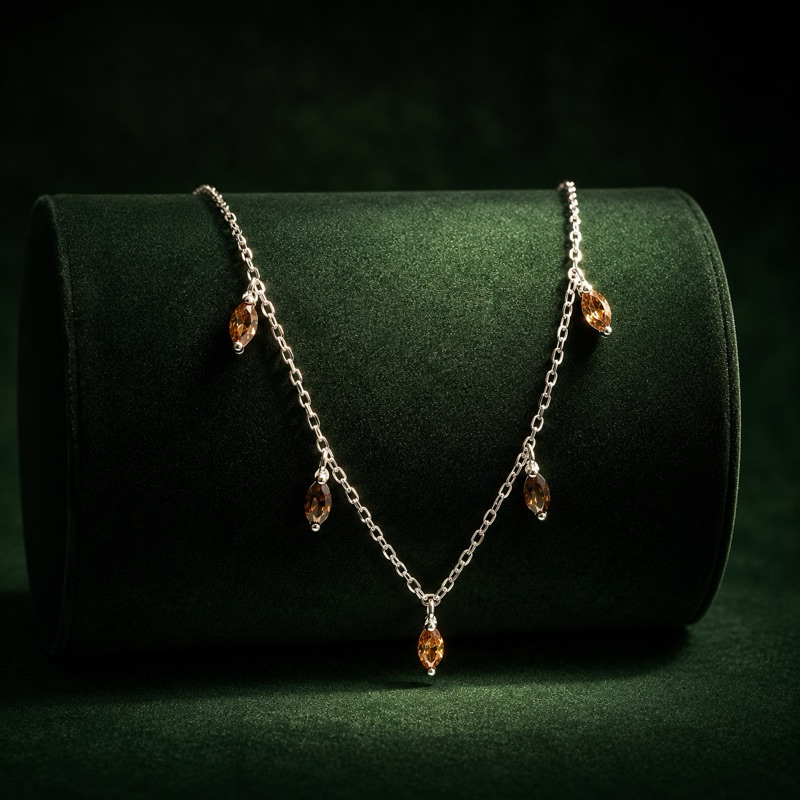 Choker Zircônias Penduradas Marrom Prata 925 Elegante e Sofisticada