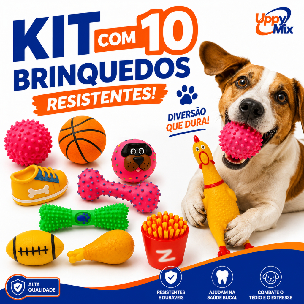 Kit 10 Brinquedos Cachorro Pet Pequeno Porte Brinquedinho Pet Mordedor