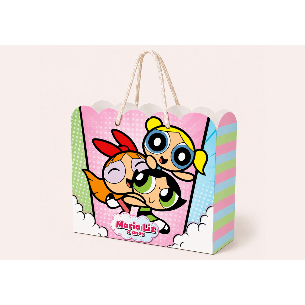 Sacolinha Personalizada Festa Infantil 20x15cm Nuvem Lembrancinha Estilo Meninas Super Poderosas