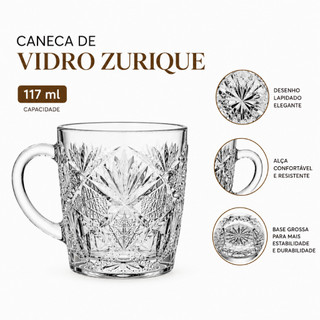Conjunto 6 Canecas Vidro  Zurique 117ml - Ideal para Café ou Bebidas, Dia a Dia, Prático