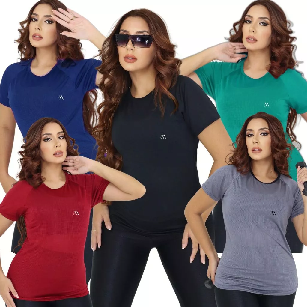 Kit 5 Camiseta Academia Feminina Dry Fit Treino Blusa Caminhada Treino Musculação