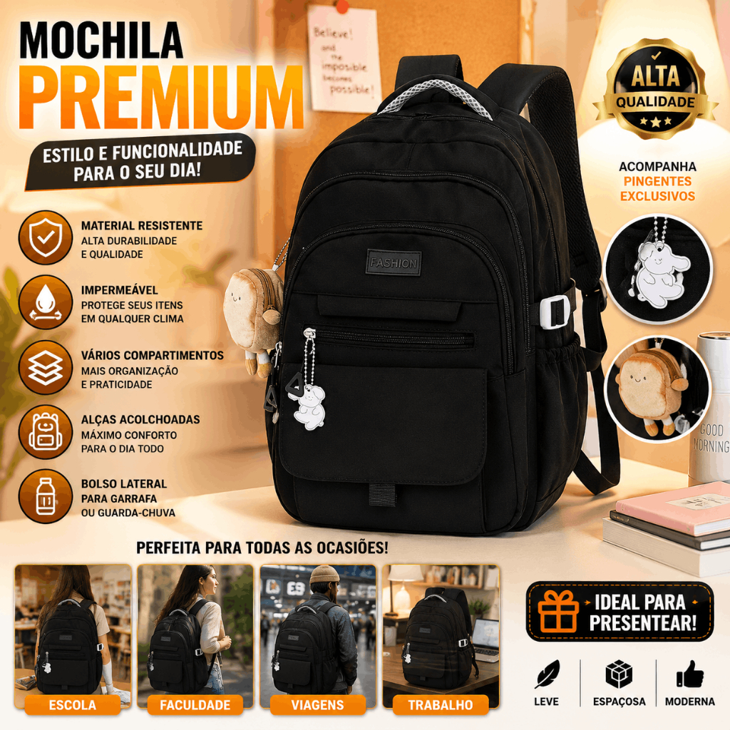 Mochila Bolsa feminina media Escolar De Grande Capacidade Para Estudante Feminina Nylon Impermeável