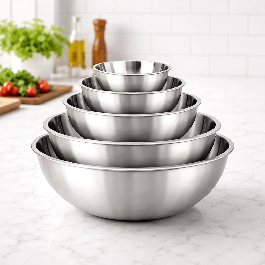 Jogo De 5 Tigelas Bowl Inox Multiuso Com Medição Empilhável 14cm 16cm 20cm 22cm 24cm Cozinha — imagem 1